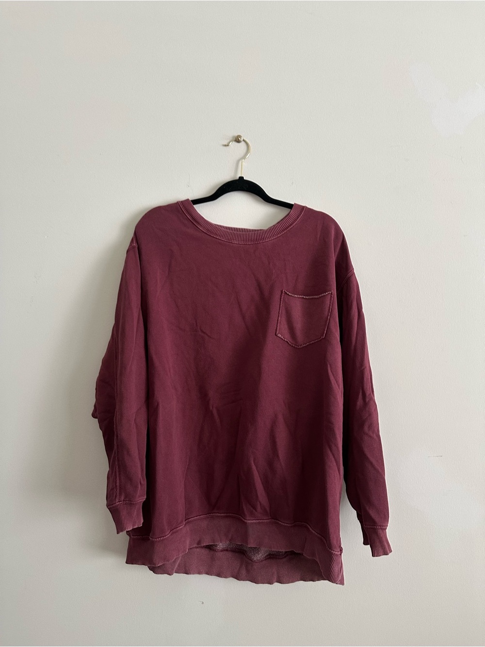 aerie Dusty Burgundy Crewneck Sweater with Pocket